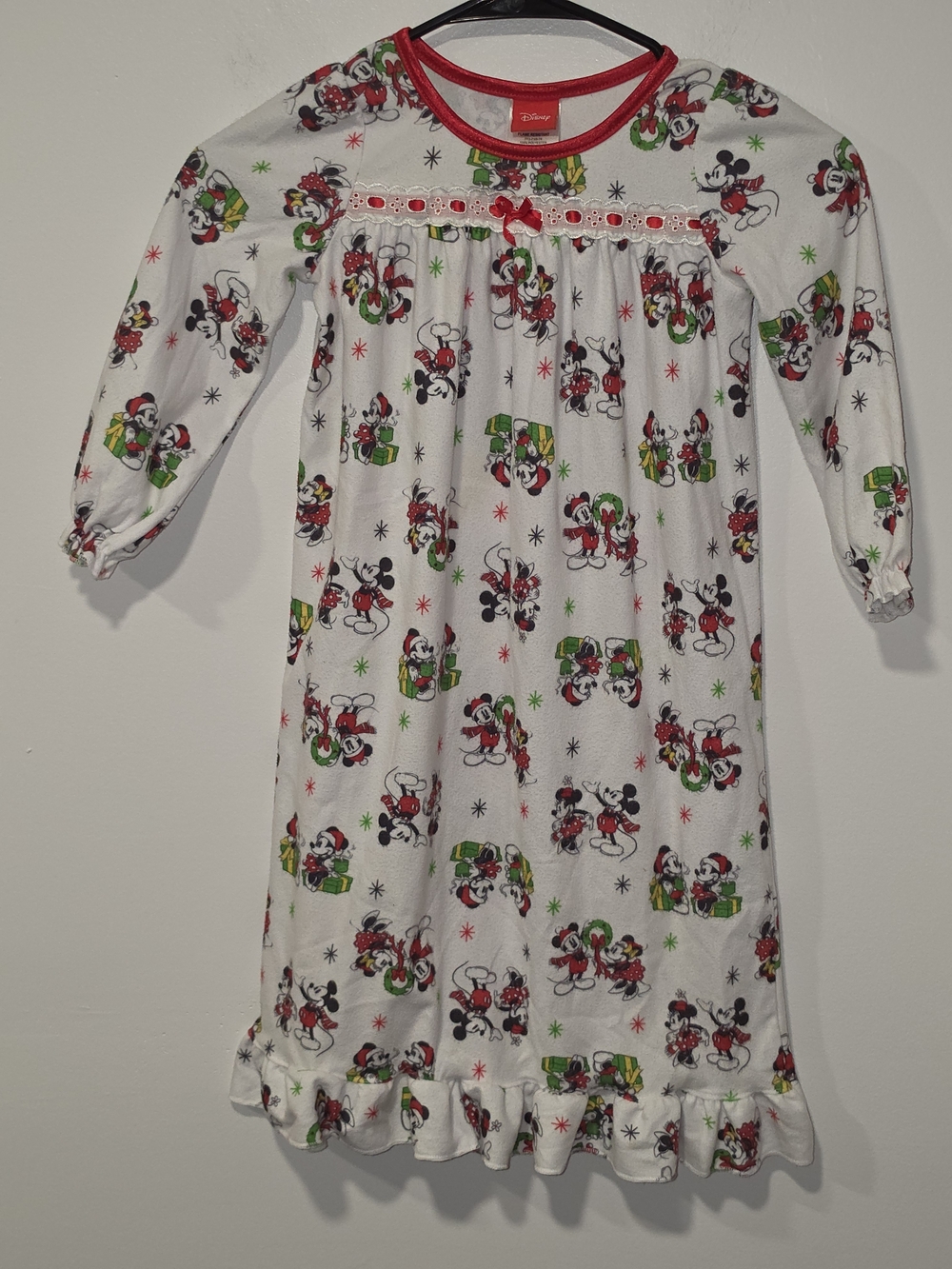 Disney Classic Girls' White Mickey Minnie Mouse Holiday Ruffle Nightgown Size 4
